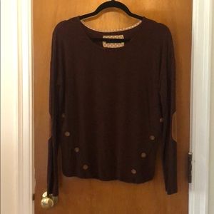 Maroon sweater with buttons and elbow patches